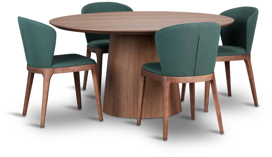 Nomad Mid Tone 59" Round Table & 4 Dark Green Chairs W/ Mid-tone Legs Nomad Mid Tone 59" Round Table & 4 Dark Green Chairs W/ Mid-tone Legs
