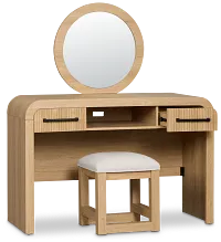 Lyndie Light Tone Vanity & Mirror With Stool