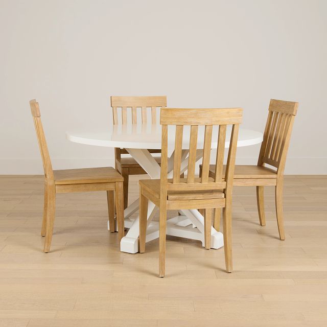 Nantucket White Round Table & 4 Light Tone Chairs