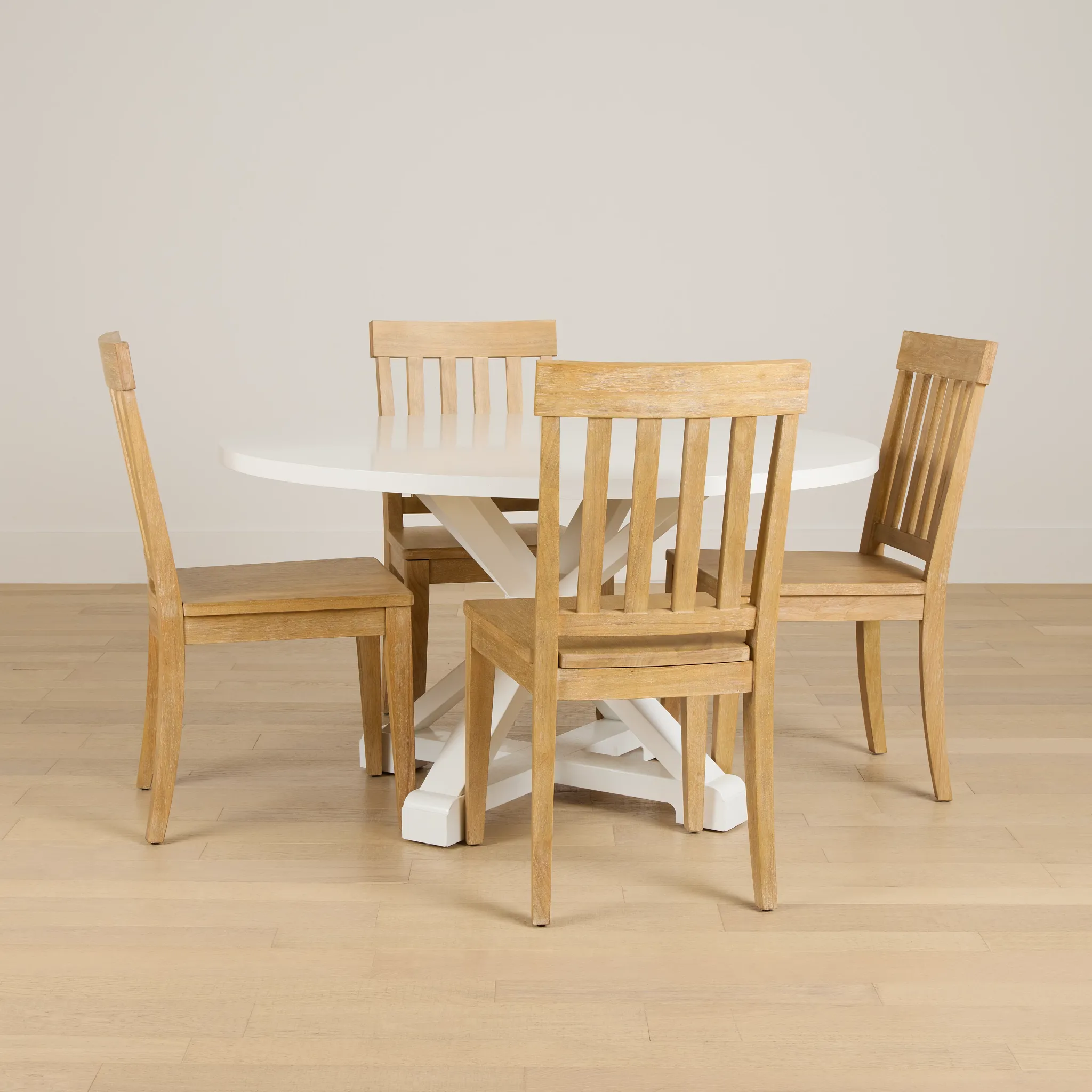 Nantucket White Round Table & 4 Light Tone Chairs