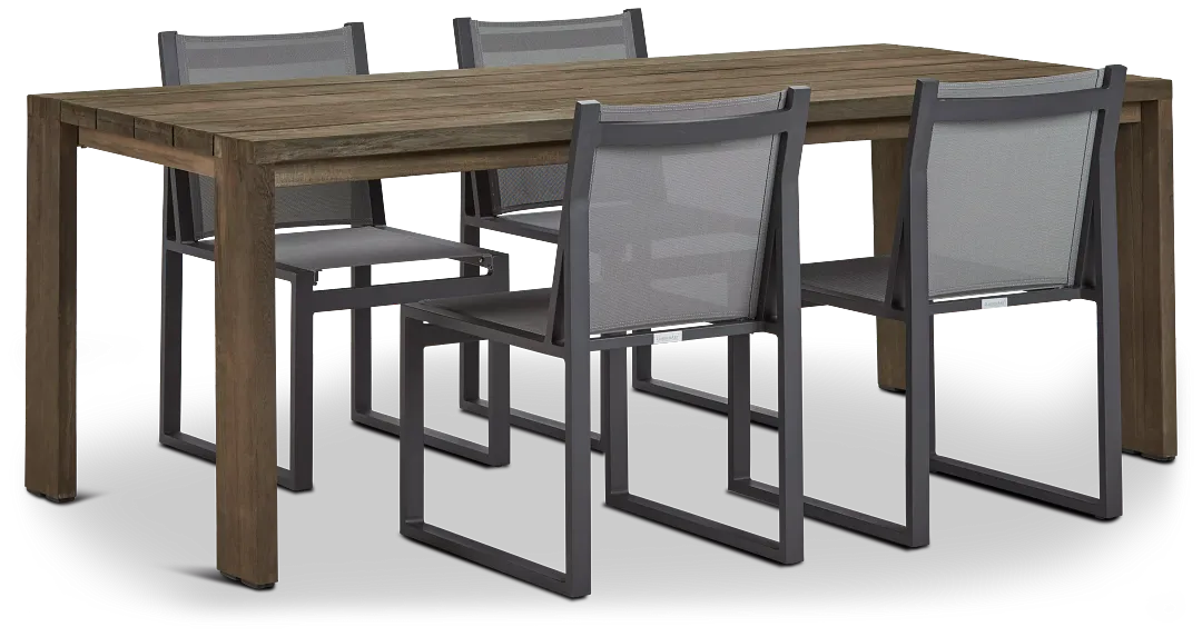 Linear 82" Teak Table & 4 Sling Side Chairs