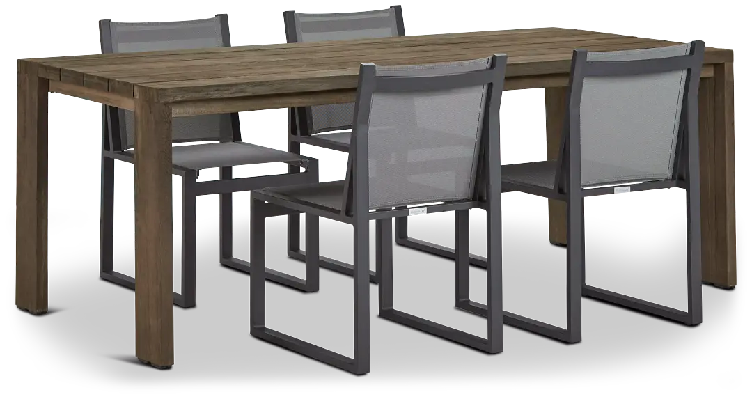 Linear 82" Teak Table & 4 Sling Side Chairs Linear 82" Teak Table & 4 Sling Side Chairs