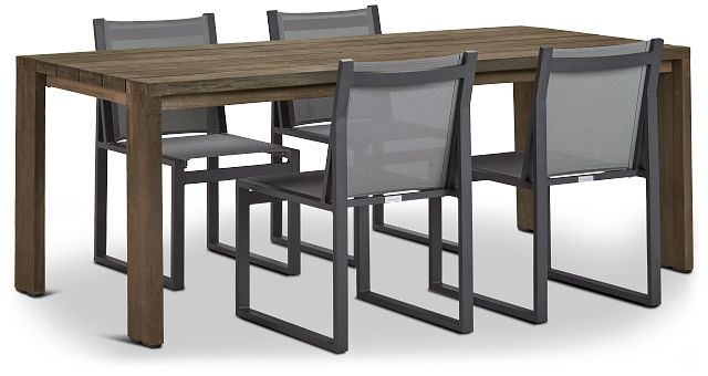 Linear 82" Teak Table & 4 Sling Side Chairs