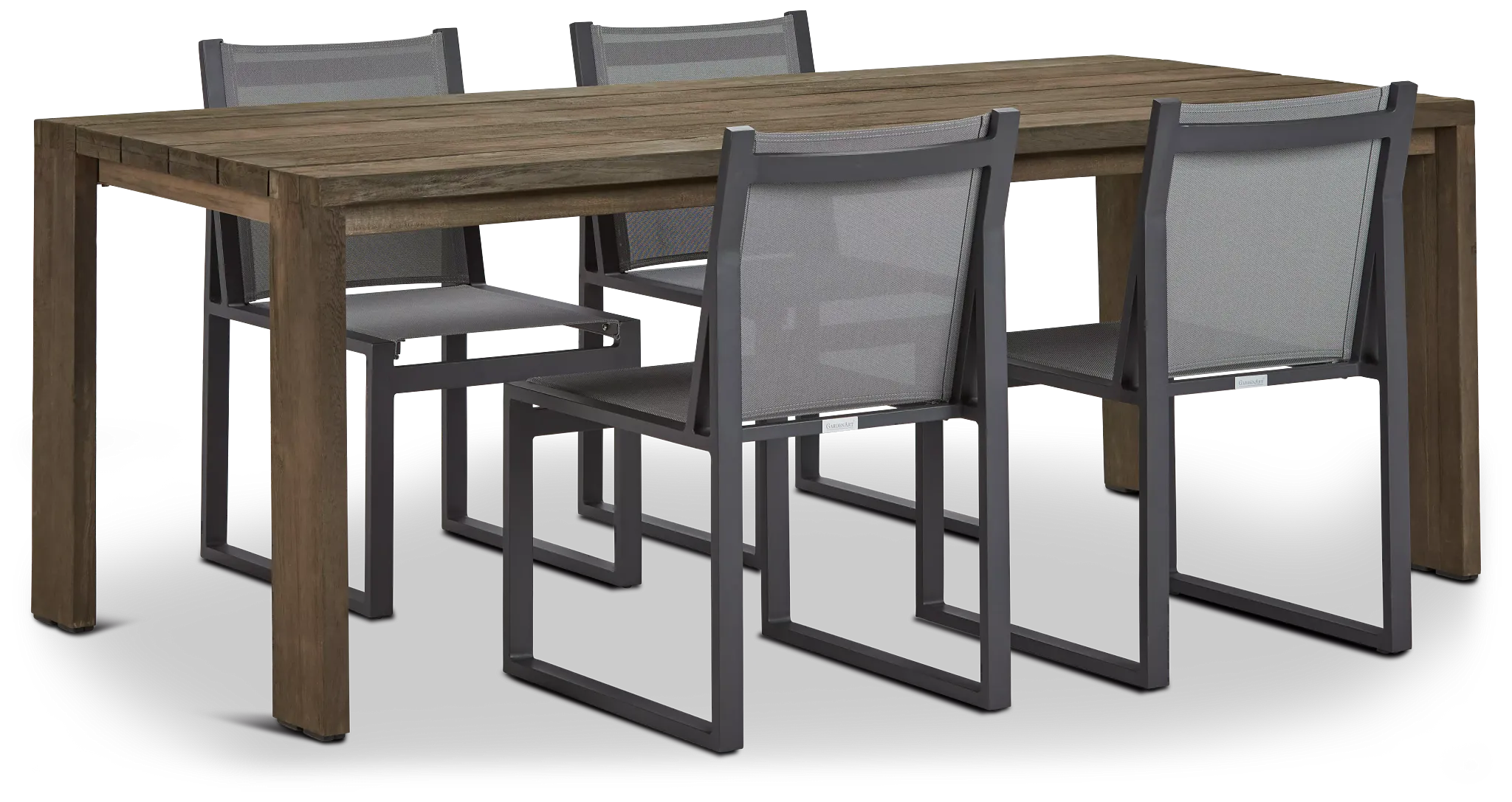 Linear 82" Teak Table & 4 Sling Side Chairs