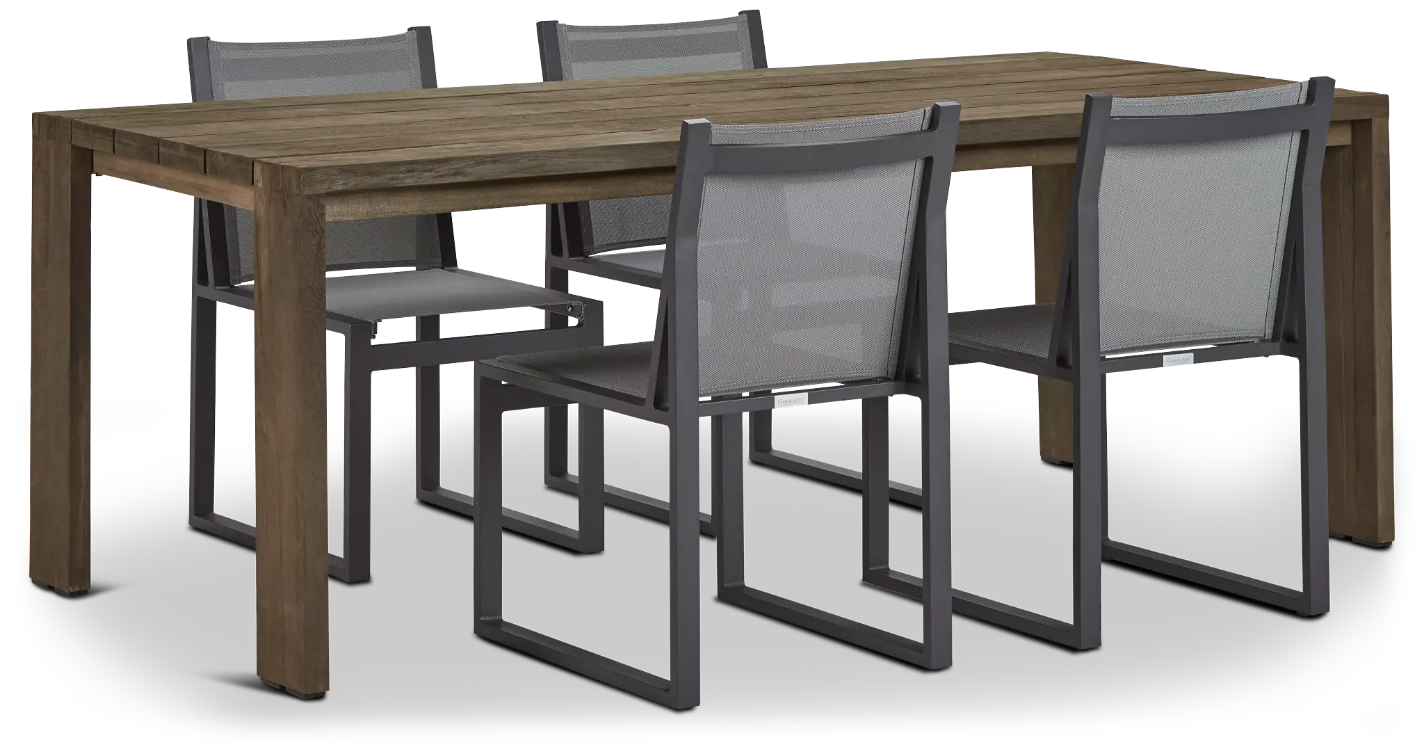 Linear 82" Teak Table & 4 Sling Side Chairs Linear 82" Teak Table & 4 Sling Side Chairs