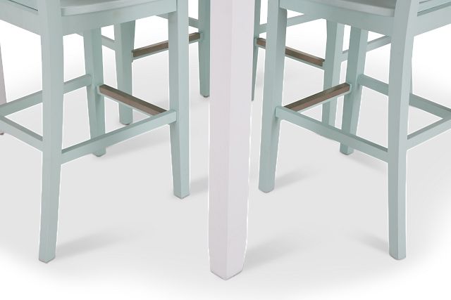 Edgartown Rectangular White High Table & 4 Light Blue Wood Barstools
