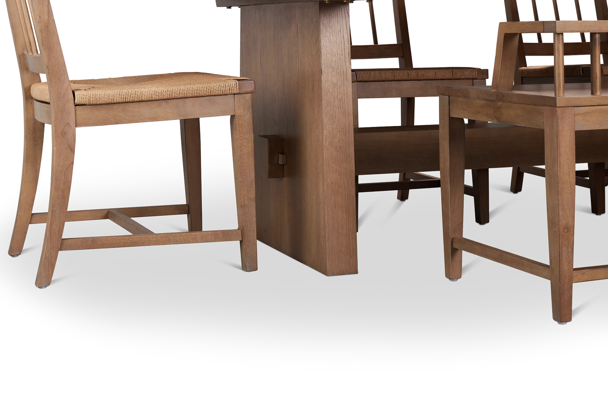 Provo Mid Tone Trestle Table, 4 Woven Chairs & Bench