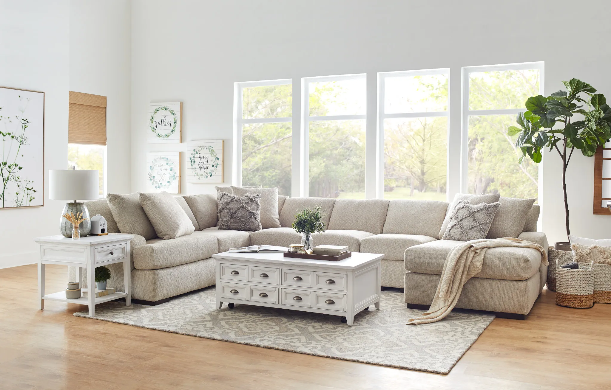 Alpha Beige Fabric Medium Right Chaise Sectional