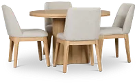 Emory Light Tone Round Table & 4 Upholstered Chairs