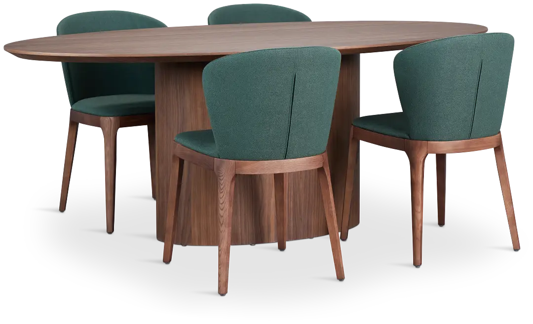 Nomad Mid Tone 78" Oval Table & 4 Dark Green Chairs W/ Mid-tone Legs Nomad Mid Tone 78" Oval Table & 4 Dark Green Chairs W/ Mid-tone Legs