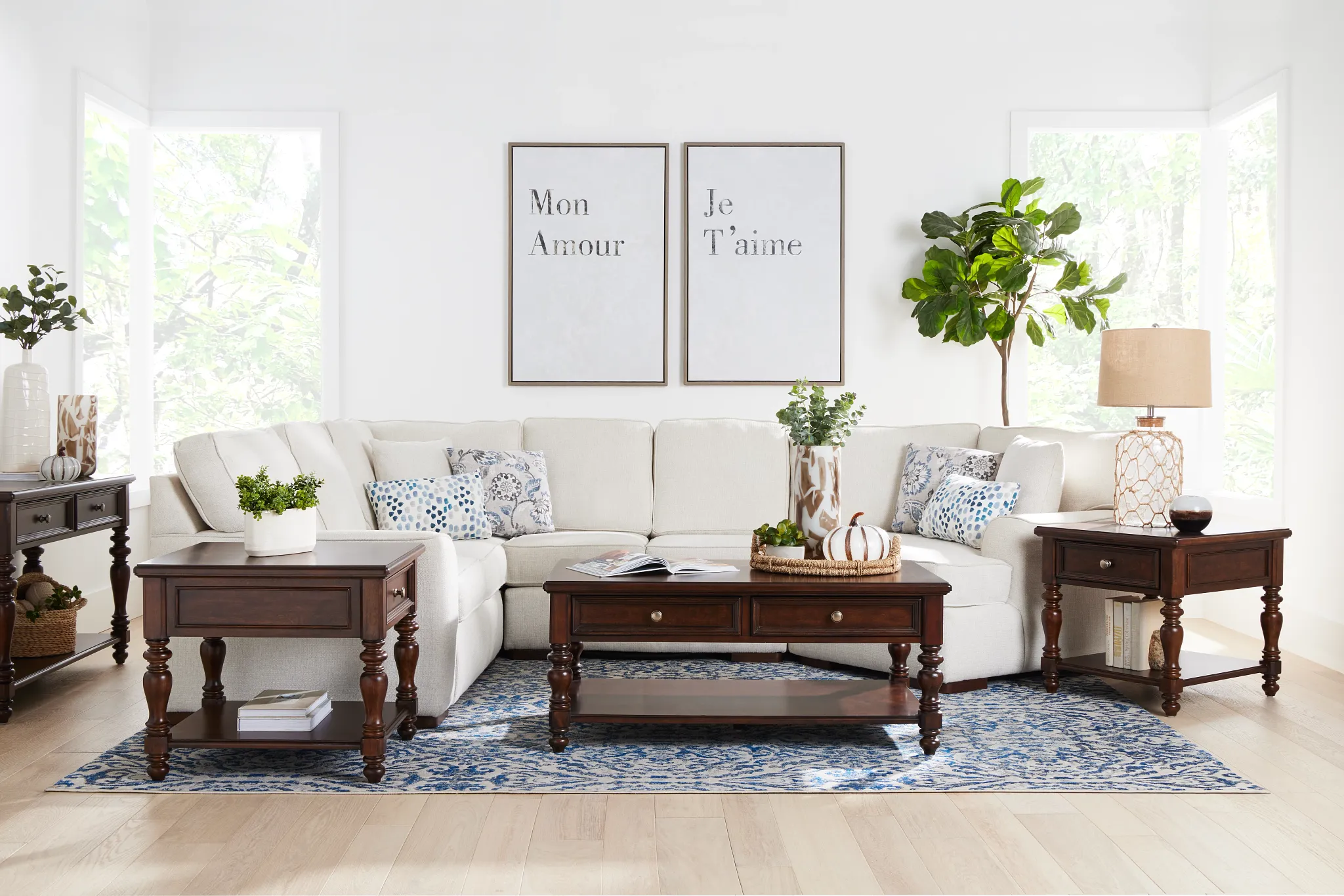 Austin White Fabric Small Right Cuddler Sectional