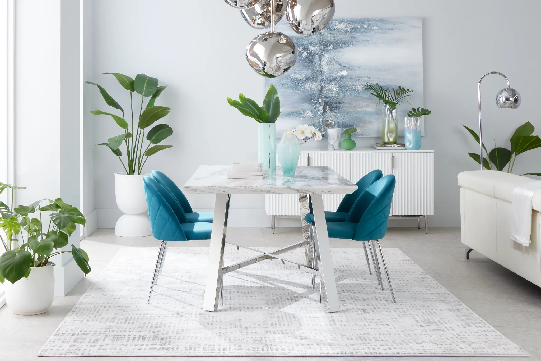 Capri Dark Teal Velvet Upholstered Side Chair W/ Chrome Legs