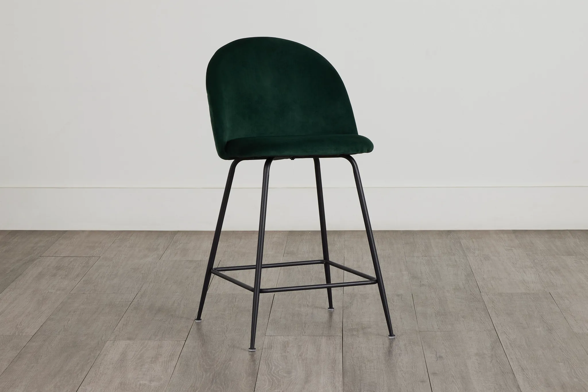Capri Dark Green Velvet Upholstered 24" Barstools W/black Legs