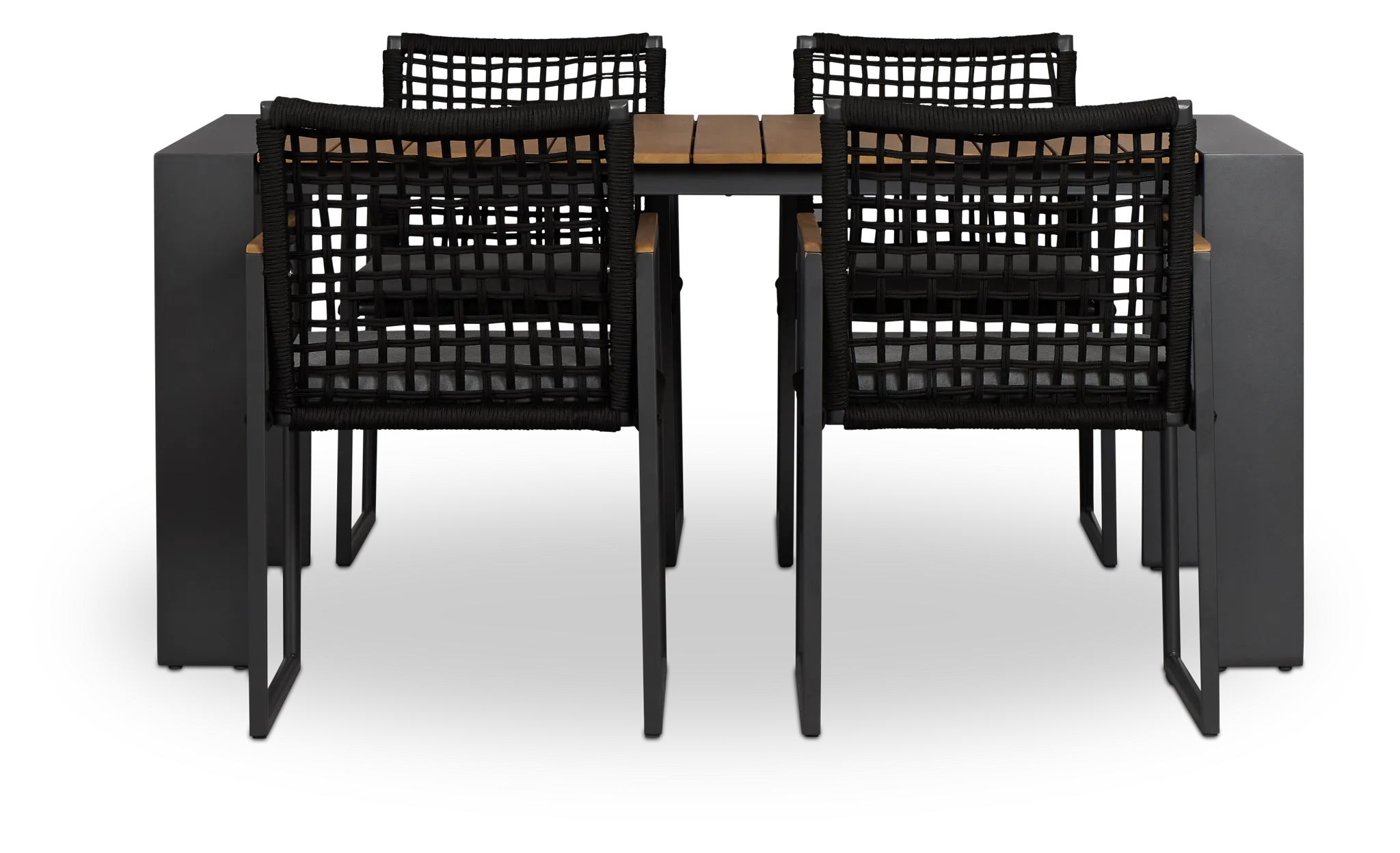 Sunrise Dark Gray Teak Rectangular Table & 4 Teak Arm Chairs