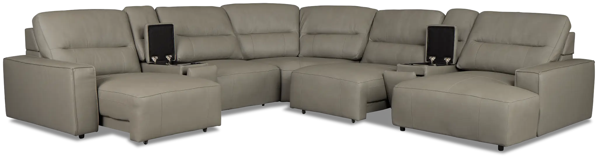 Rudy Gray Lthr/vinyl Large Dual Power Right Extension Chaise Sectional Rudy Gray Lthr/vinyl Large Dual Power Right Extension Chaise Sectional