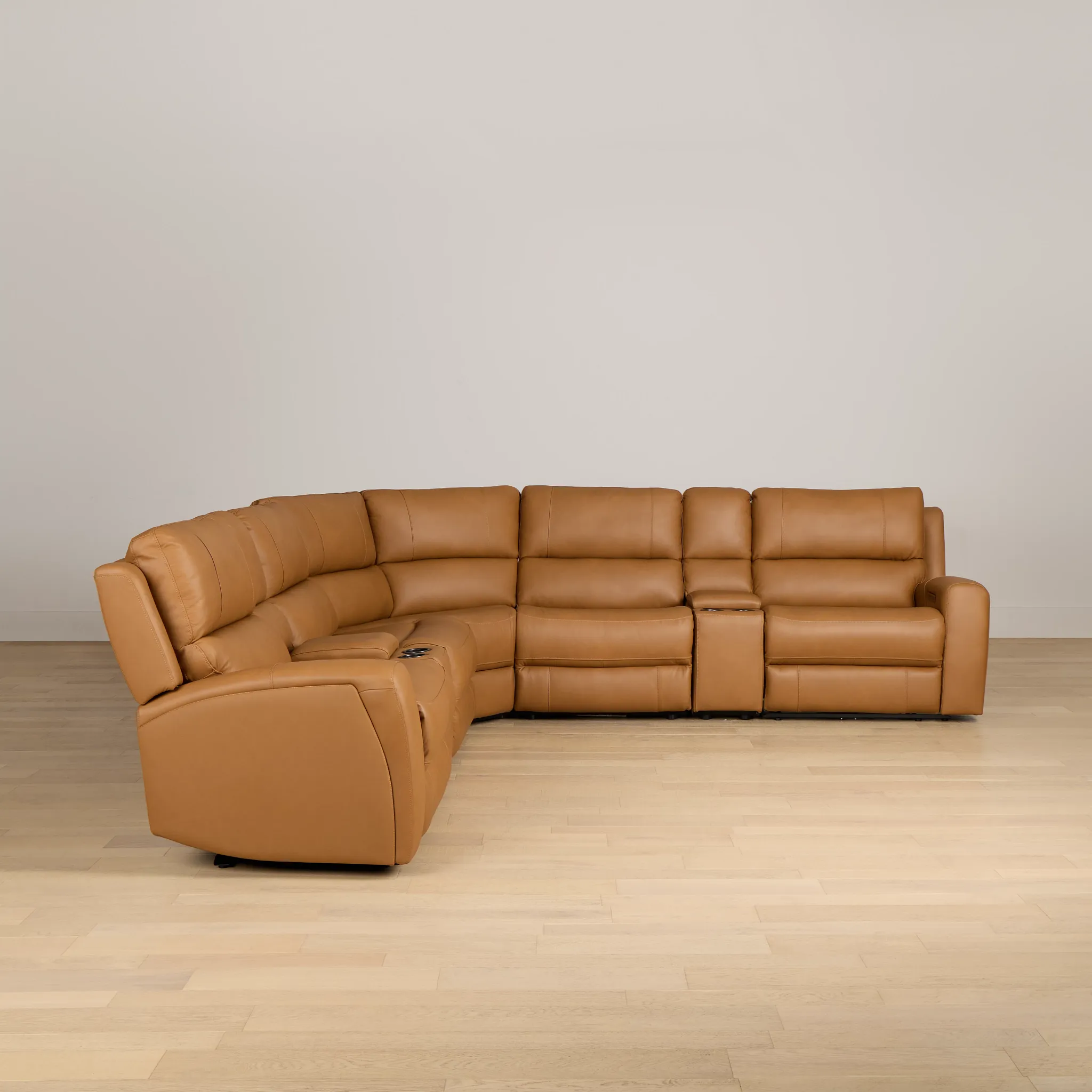 Summit Light Brown Lthr/vinyl Large Dual Power Reclining Two-arm Sectional