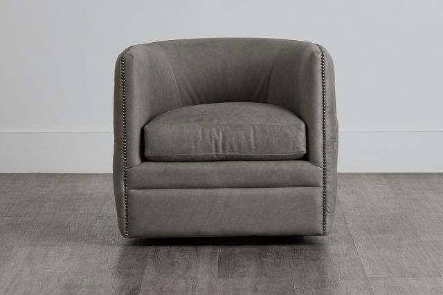 Palazzo Gray Leather Swivel Accent Chair