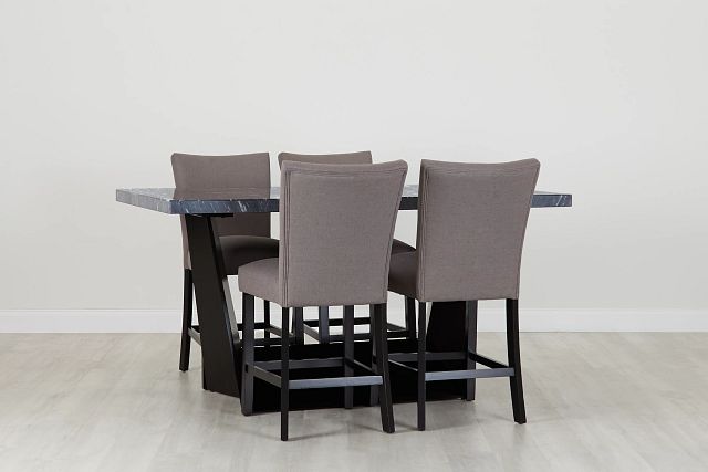 Auburn Dark Gray High Table & 4 Dark Gray Upholstered Barstools