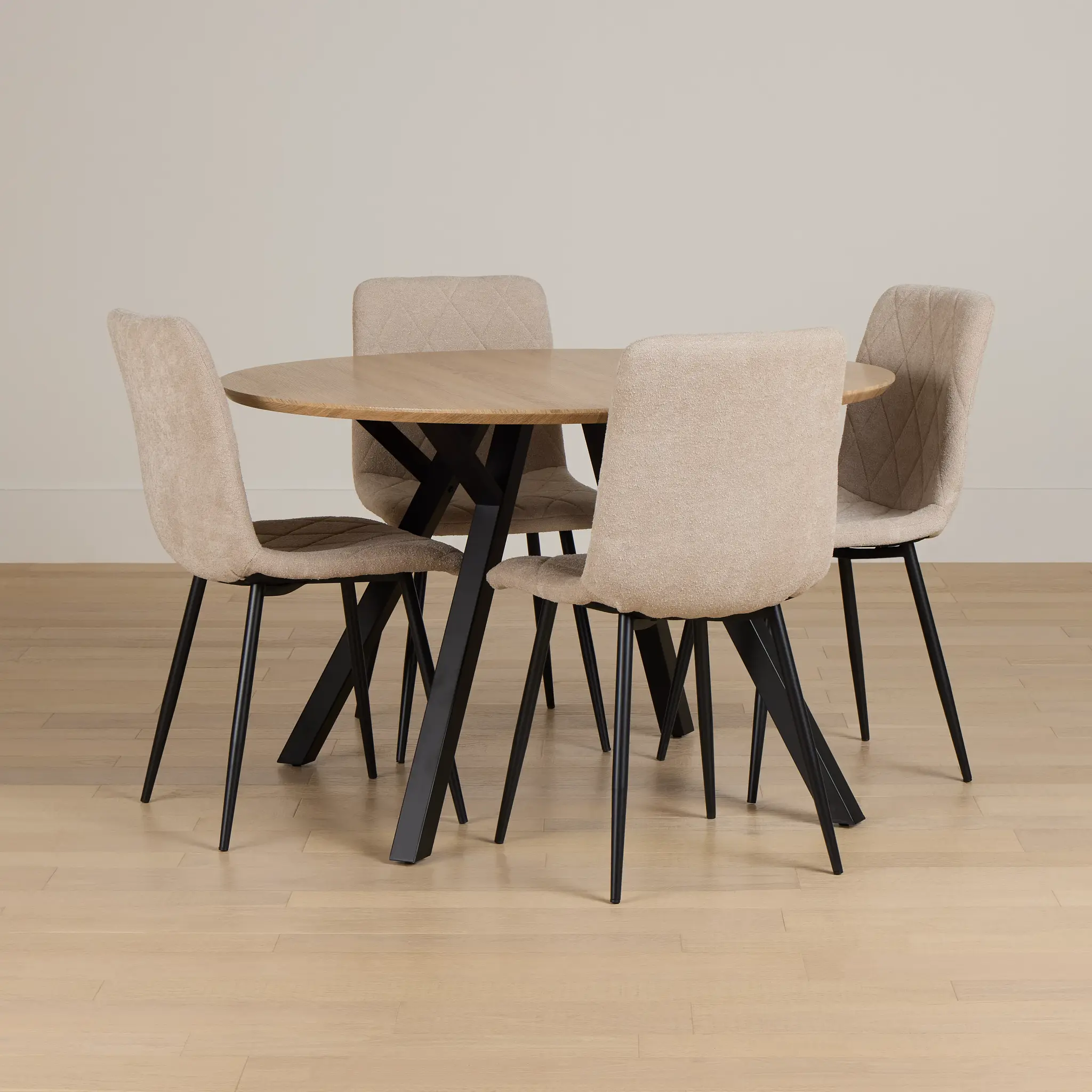 Lynden Light Tone Round Table With 4 Beige Upholstered Side Chairs Lynden Light Tone Round Table With 4 Beige Upholstered Side Chairs