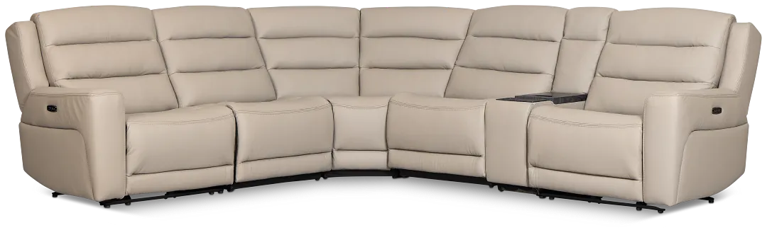 Wilder Taupe Leather Medium Dual Power Sectional W/refrigerated Console