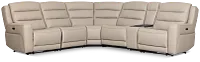 Wilder Taupe Leather Medium Dual Power Sectional W/refrigerated Console