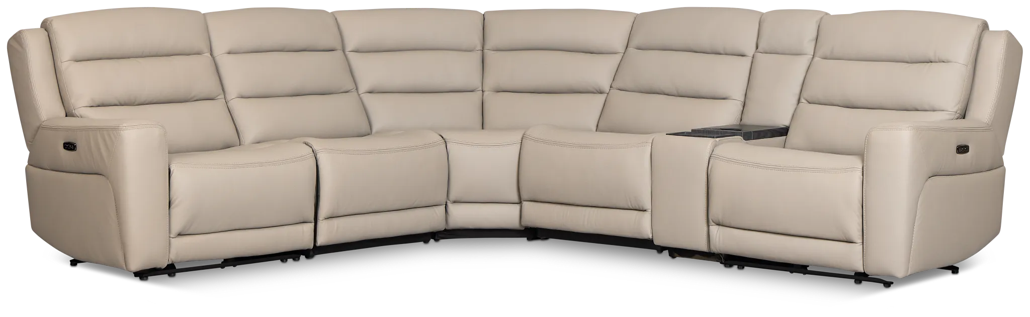 Wilder Taupe Leather Medium Dual Power Sectional W/refrigerated Console