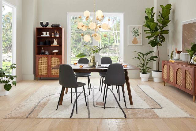 Palmdale Dark Tone Table & 4 Gray Upholstered Chairs