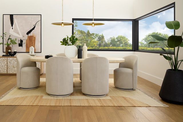 Clayton Light Tone Oval Table & 4 Upholstered Chairs