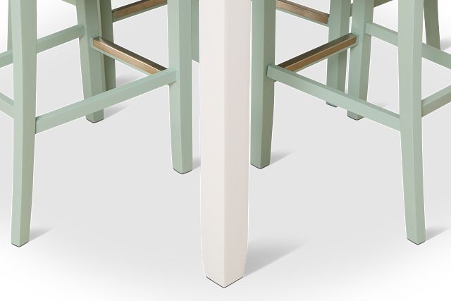 Edgartown White Square High Table & 4 Light Blue Wood Barstools