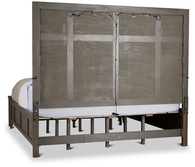Heron Cove Light Tone Panel Bed With Lights And Bench
