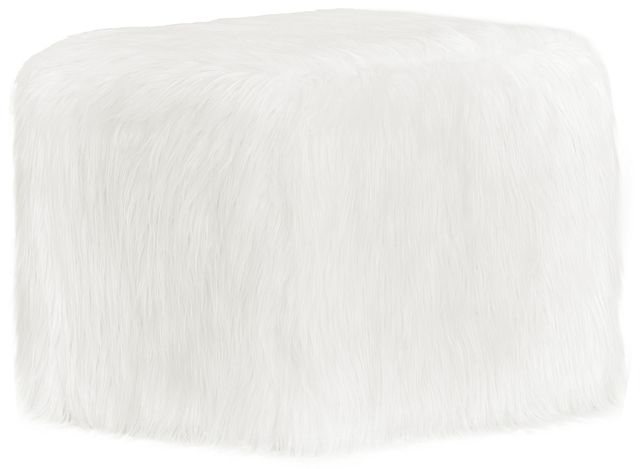 Shag White Accent Pouf