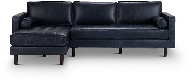 Ezra Blue Leather Left Chaise Sectional (2)