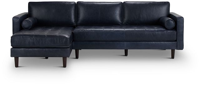 Ezra Blue Leather Left Chaise Sectional