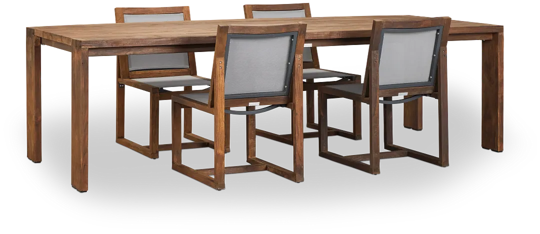 Linear Teak 102" Teak Table & 4 Teak Sling Side Chairs