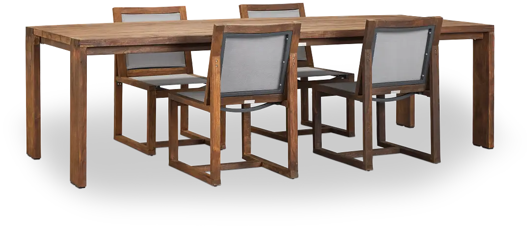 Linear Teak 102" Teak Table & 4 Teak Sling Side Chairs Linear Teak 102" Teak Table & 4 Teak Sling Side Chairs