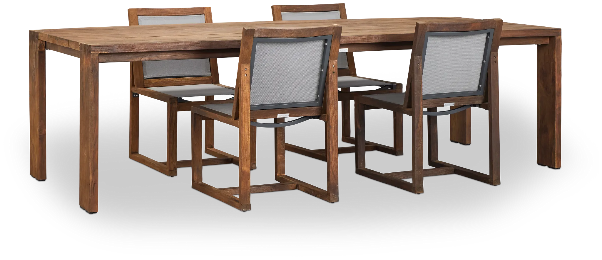Linear Teak 102" Teak Table & 4 Teak Sling Side Chairs