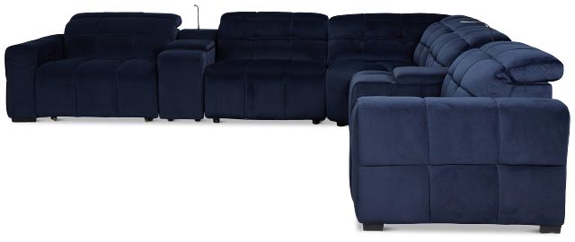 Gemma Navy Velvet Large Dual Power Right Chaise Sectional