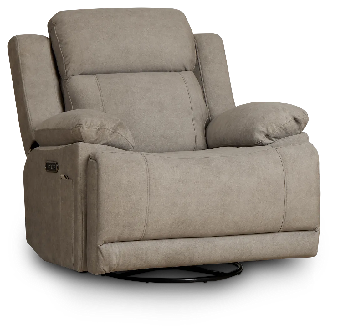 Benson Beige Micro Power Swivel Glider Recliner