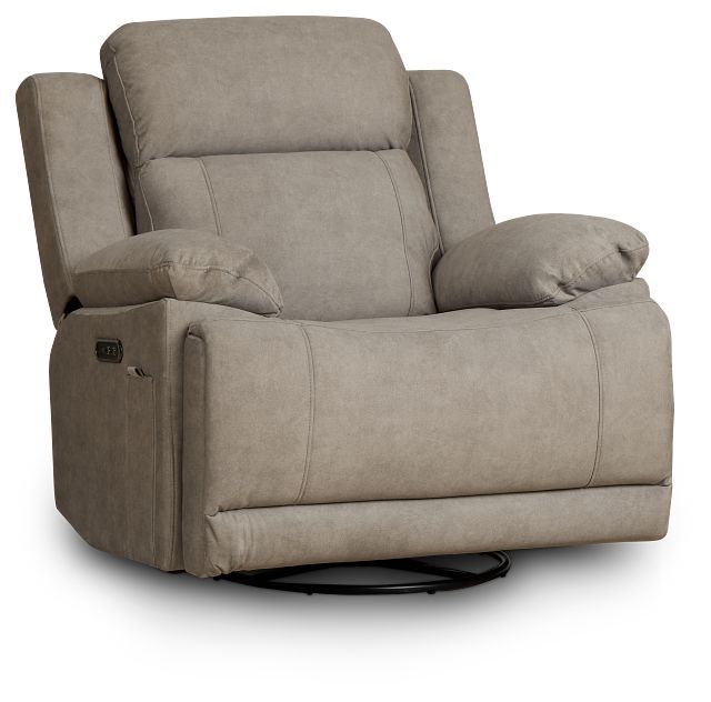 Benson Beige Micro Power Swivel Glider Recliner