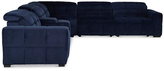 Gemma Navy Velvet Medium Triple Power Right Chaise Sectional