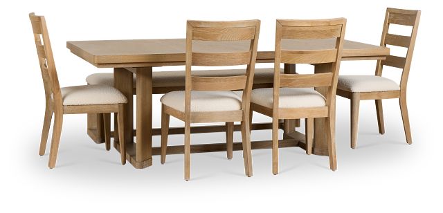 Alton Light Tone Rectangular Table With 4 Side Chairs & Bench