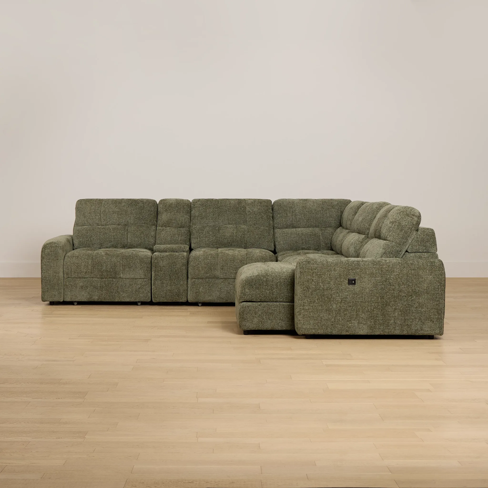 Hendrix Green Fabric Small Dual Power Right Extension Chaise Sectional