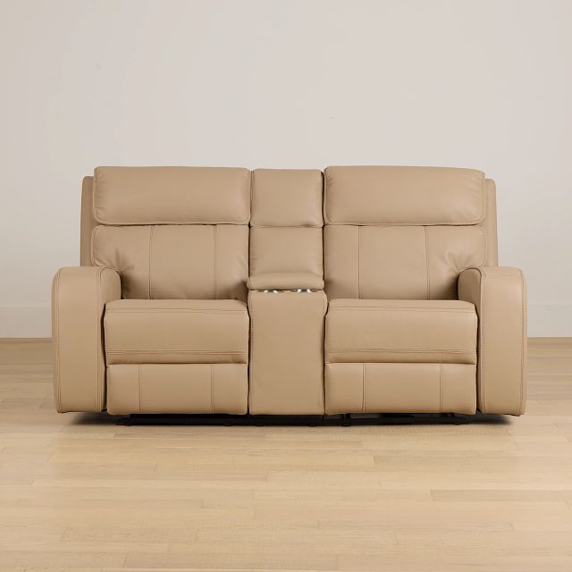 Rhett Taupe Micro Power Reclining Console Loveseat