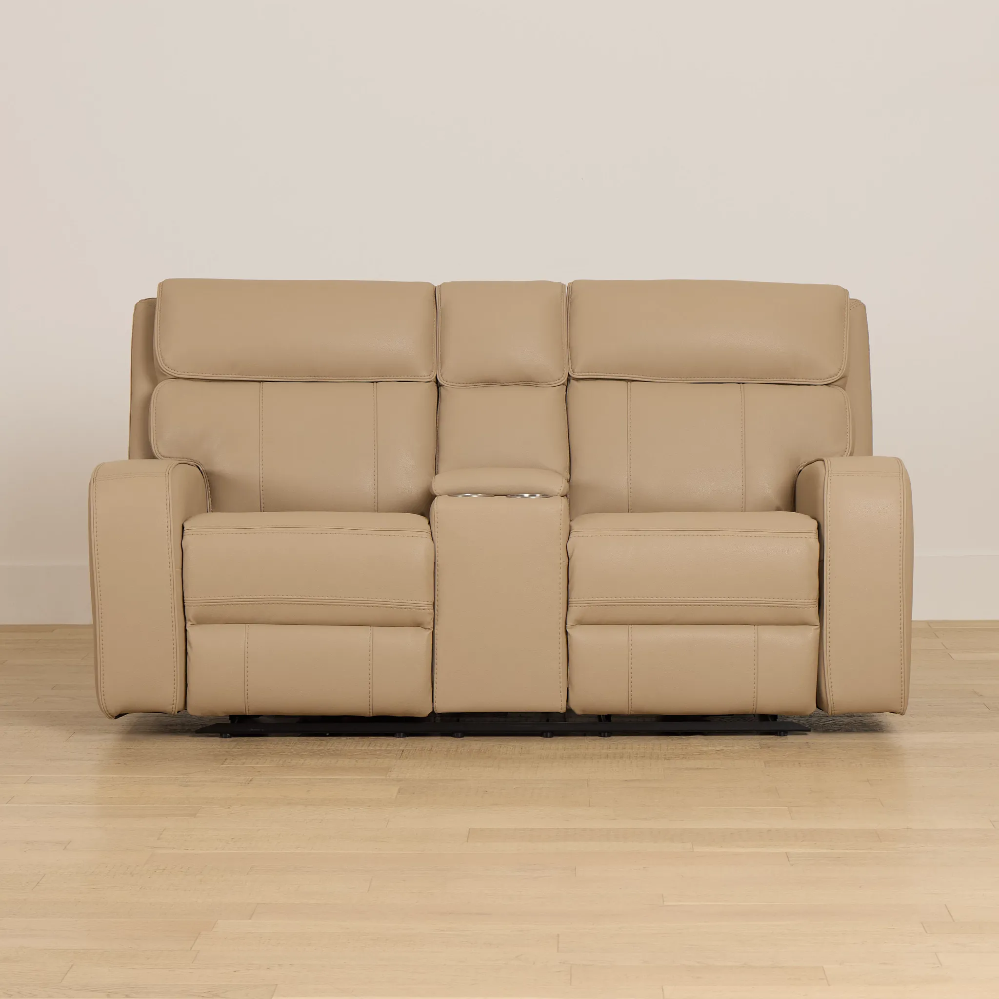 Rhett Taupe Micro Power Reclining Console Loveseat