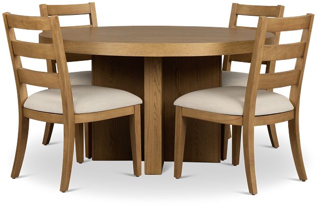 Tahoe Light Tone Round Table & 4 Slat Chairs