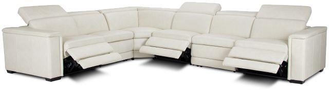 Ainsley White Leather Large Dual Power Reclining Two-arm Sectional