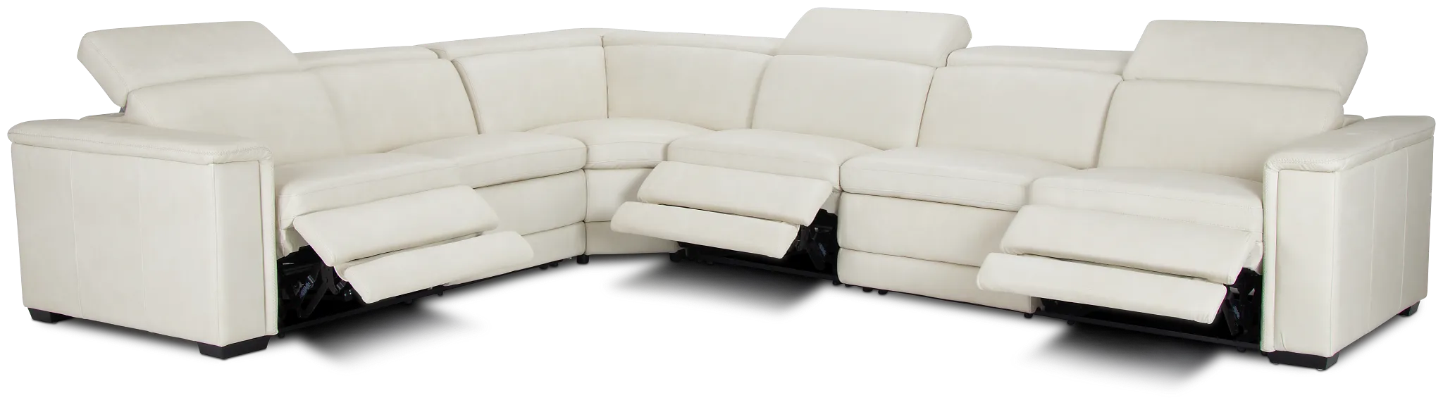 Ainsley White Leather Large Dual Power Reclining Two-arm Sectional