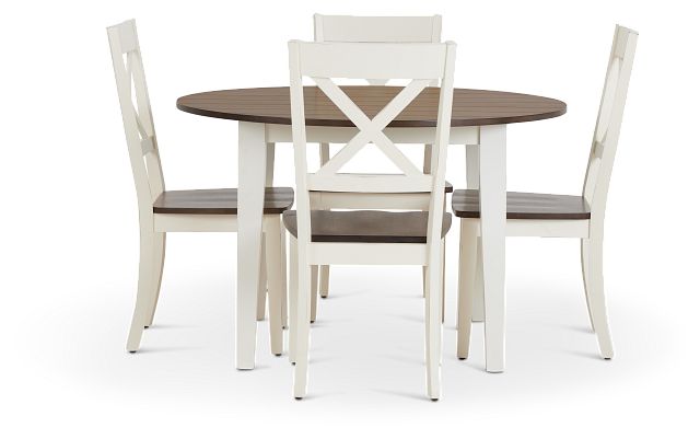 Sumter White Round Table 4 Chairs, White Round Dining Set For 4