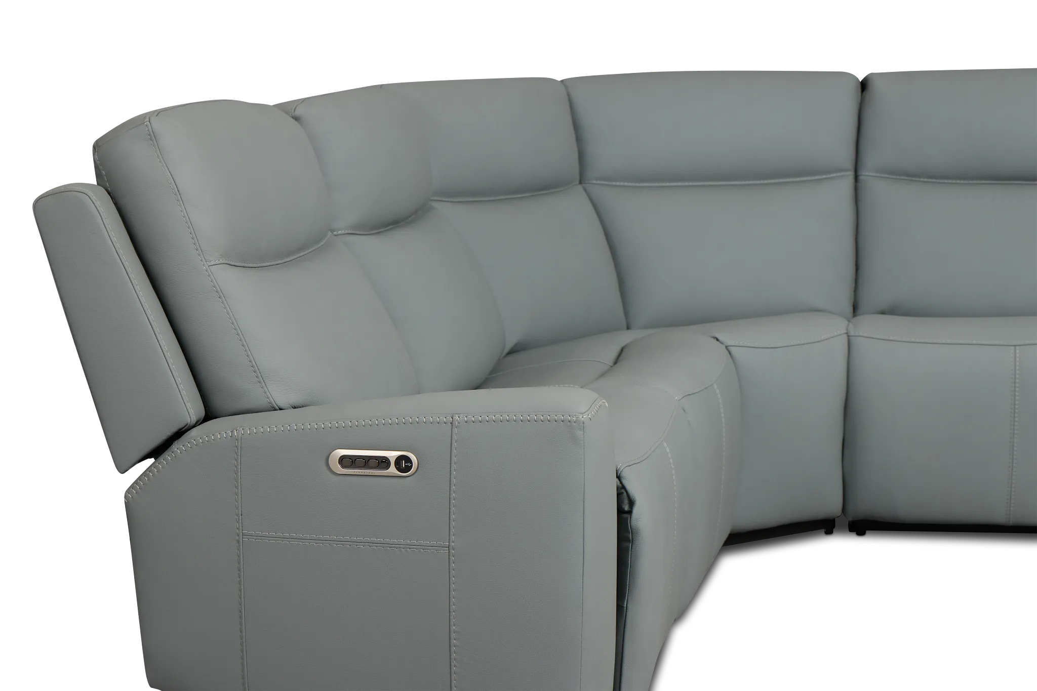 Flexsteel Sterling Blue Lthr/vinyl Small Triple Power Reclining Two-arm Sectional