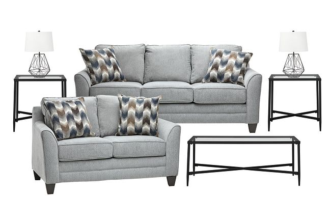 Charlie Light Gray Fabric 7-piece Living Room Package